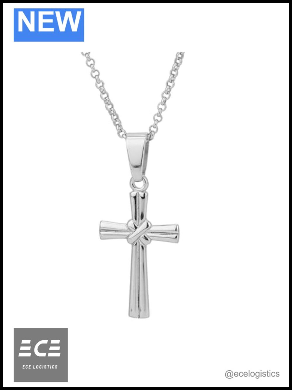 Sterling Silver Rhodium Plated Cross Pendant Necklace 18in